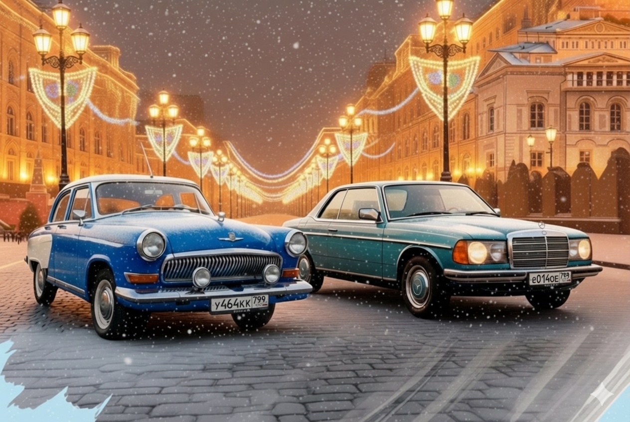 Ретро автомобиль на закате в Москве